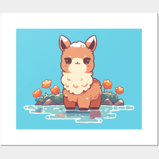 Kawaii - Happy River Llama Posters and Art